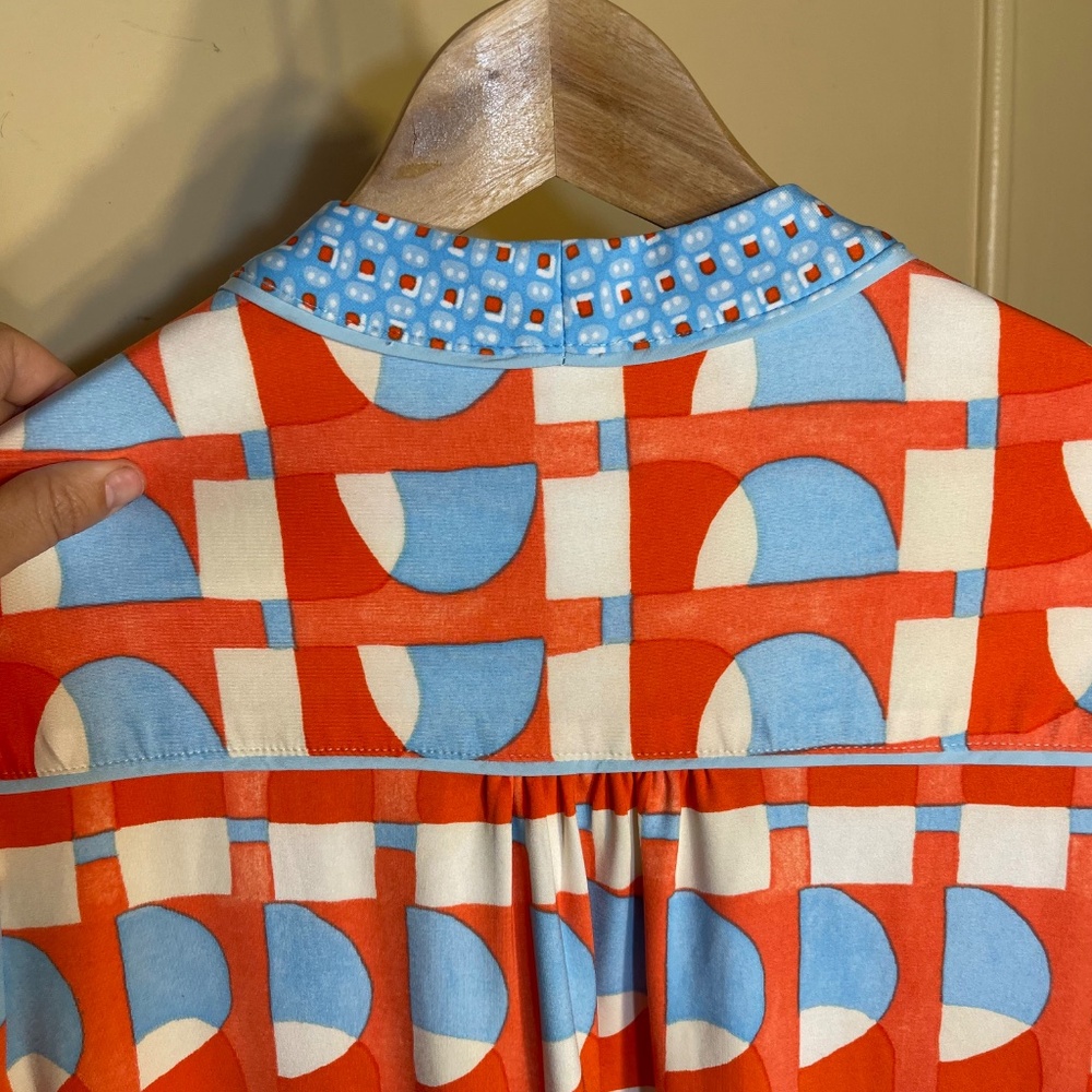 J. McLaughlin Red and Light Blue Geometric Shift Dress - Picture 3 of 10